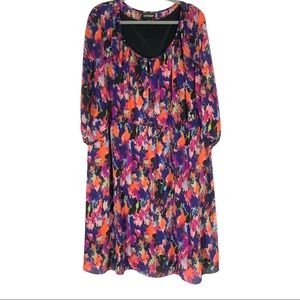 Lane Bryant Dress Midi Chiffon Scoopneck Half Sleeves Abstract Print Size 26/28